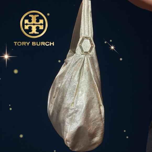 Tory Burch Metallic Gold Leather Hobo Bag A BEAUTY! - Picture 4 of 11